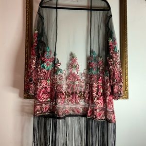 Embroidered paisley shawl with tassels